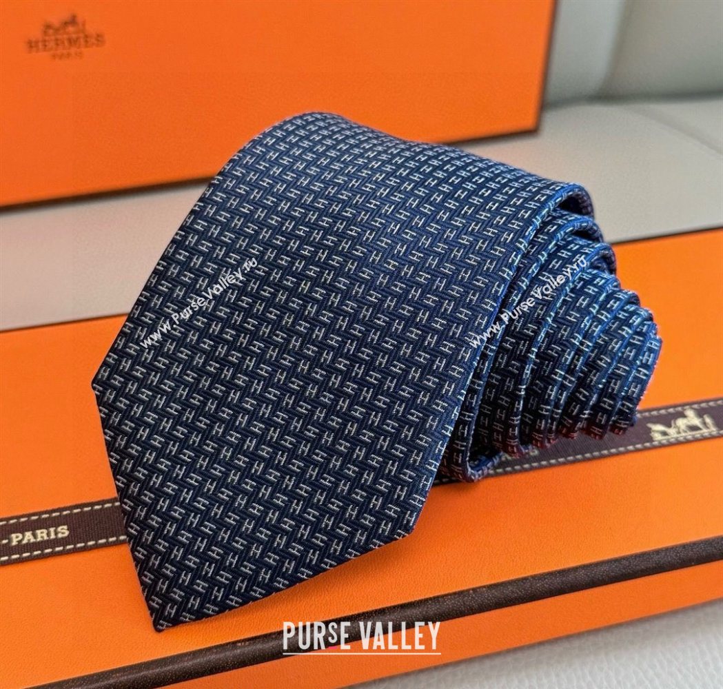 Hermes H Jacquard Silk Tie Blue1 2025 0724 (XMN-250724113)