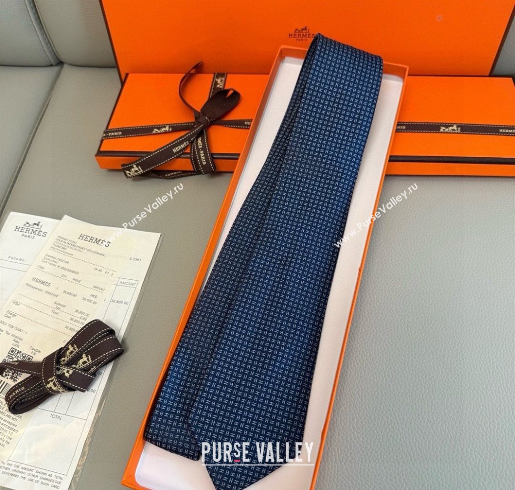 Hermes H Jacquard Silk Tie Blue1 2025 0724 (XMN-250724113)