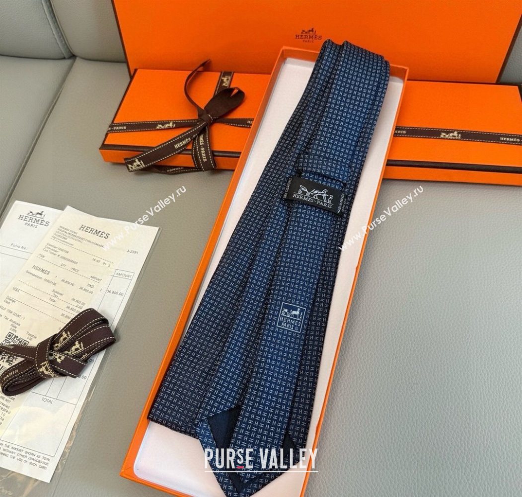 Hermes H Jacquard Silk Tie Blue1 2025 0724 (XMN-250724113)