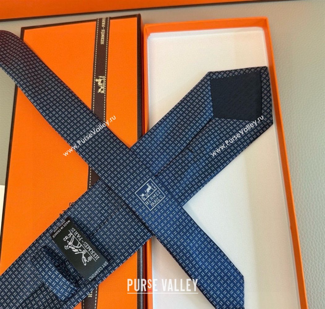 Hermes H Jacquard Silk Tie Blue1 2025 0724 (XMN-250724113)