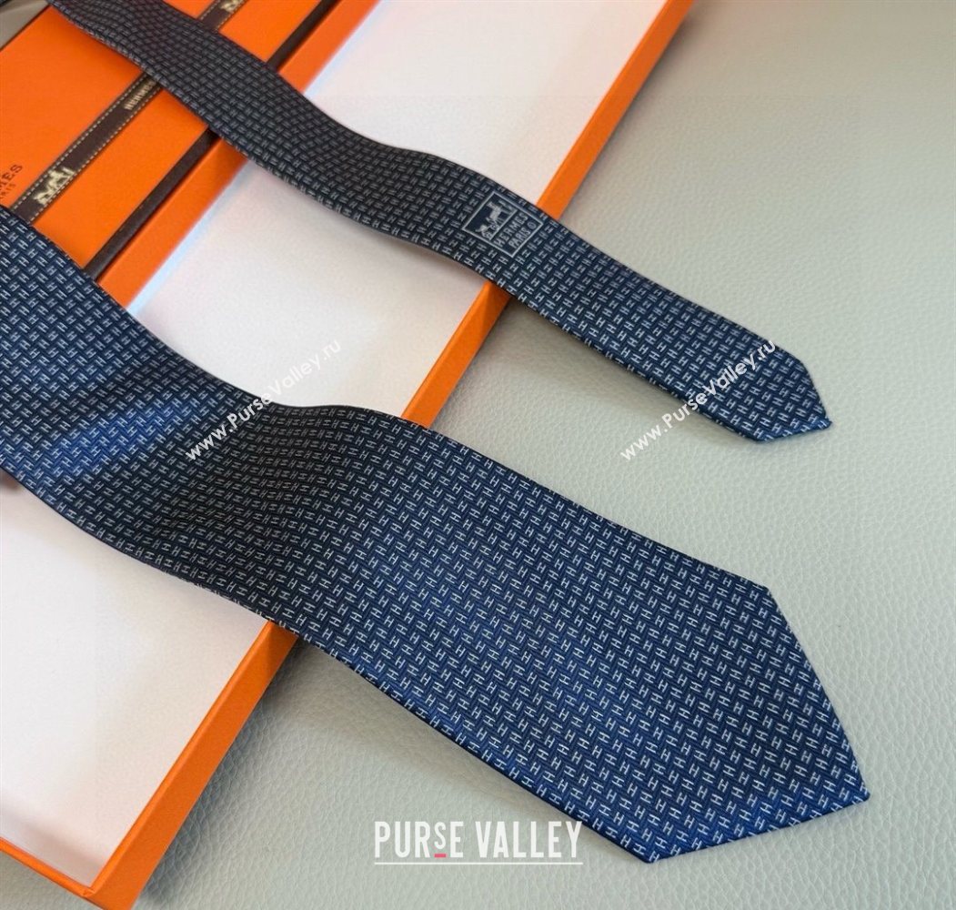 Hermes H Jacquard Silk Tie Blue1 2025 0724 (XMN-250724113)