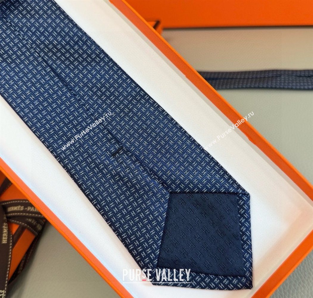 Hermes H Jacquard Silk Tie Blue1 2025 0724 (XMN-250724113)