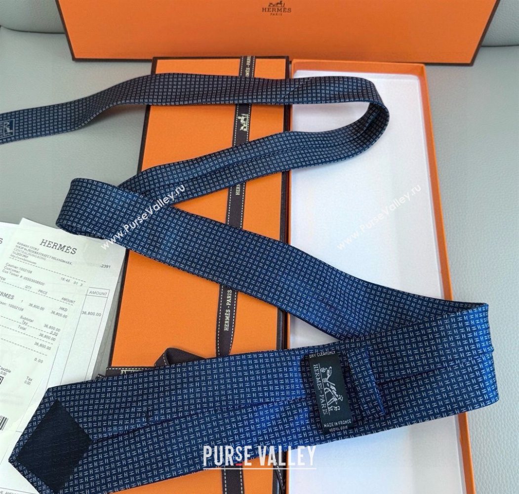Hermes H Jacquard Silk Tie Blue1 2025 0724 (XMN-250724113)