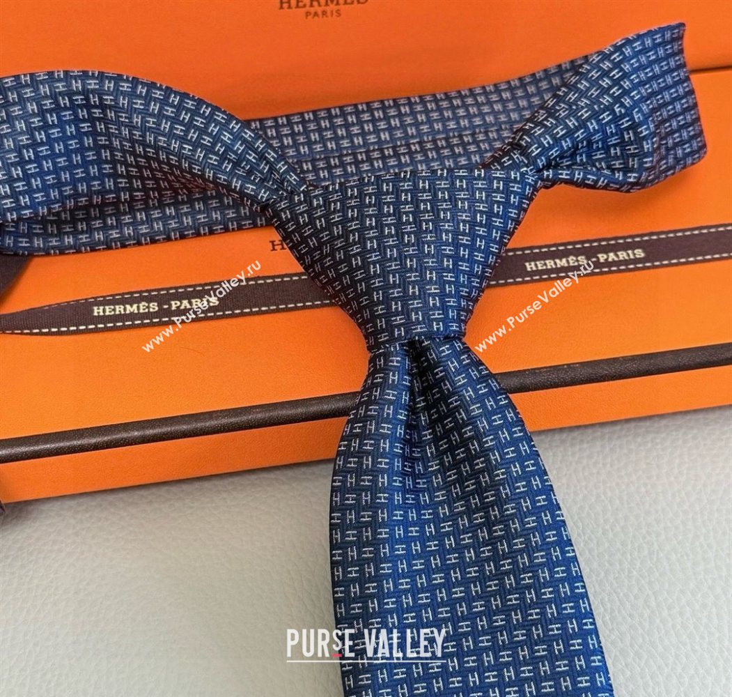 Hermes H Jacquard Silk Tie Blue1 2025 0724 (XMN-250724113)