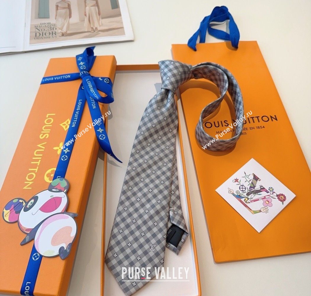 Louis Vuitton Flower Check Tie Light Grey 2025 0724 (XMN-250724104)