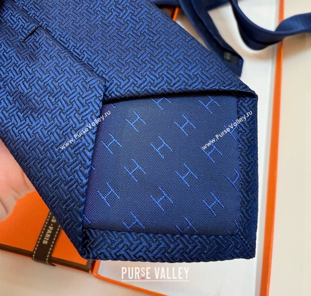 Hermes Unie Fer a Cheval Silk Tie Navy Blue 2025 HS091033 (XMN-250910102)