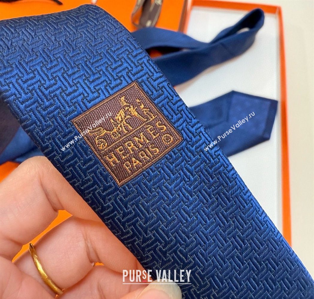 Hermes Unie Fer a Cheval Silk Tie Navy Blue 2025 HS091033 (XMN-250910102)