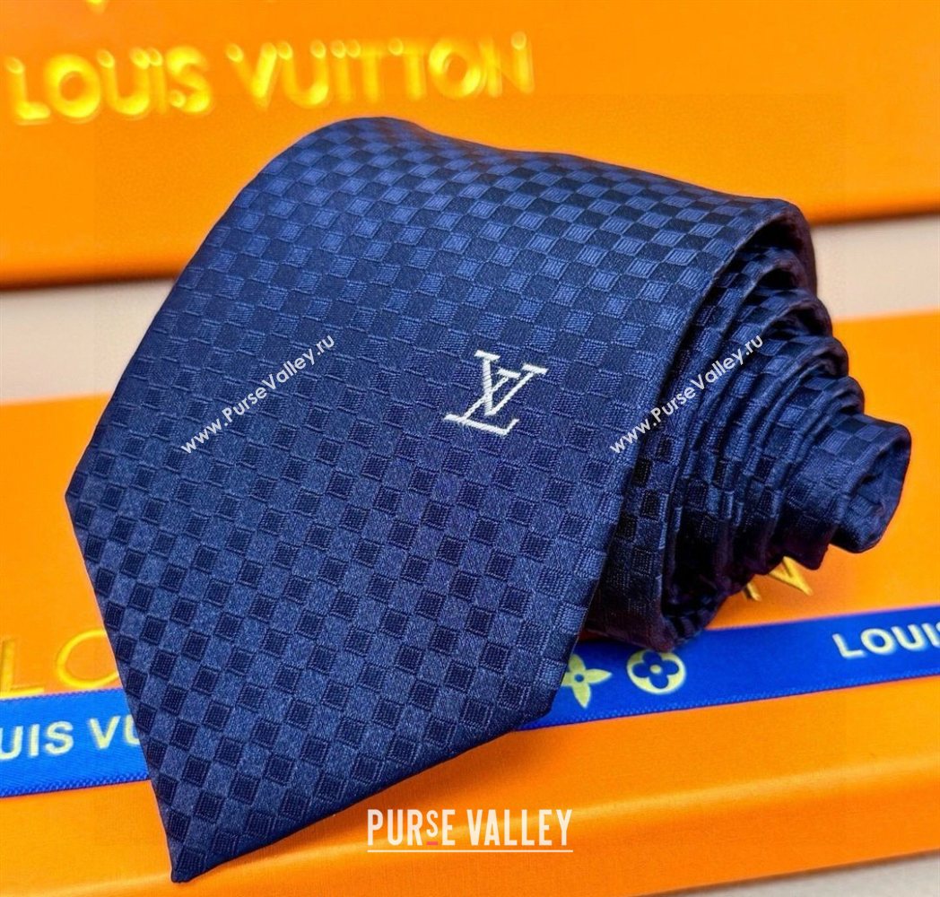 Louis Vuitton Damier Classique Silk Tie Navy Blue 2025 PR091040 (XMN-250910127)