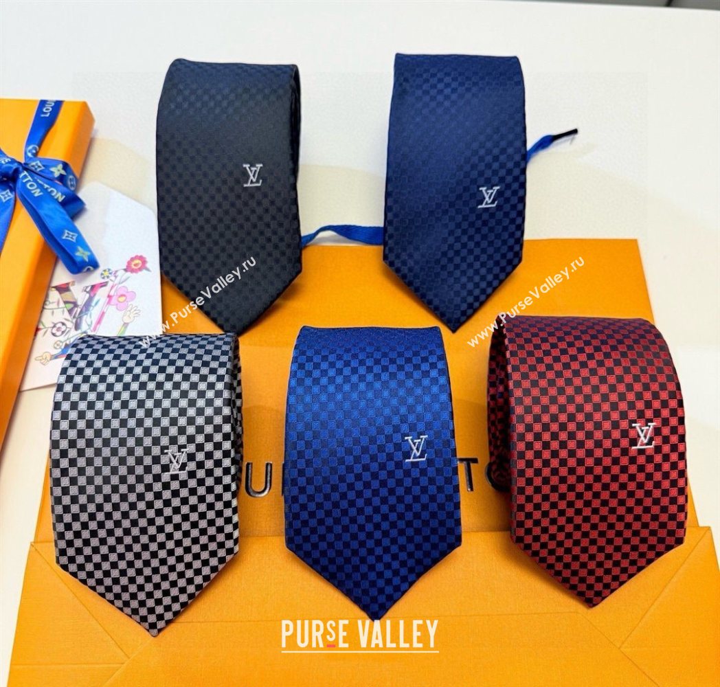 Louis Vuitton Damier Classique Silk Tie Navy Blue 2025 PR091040 (XMN-250910127)