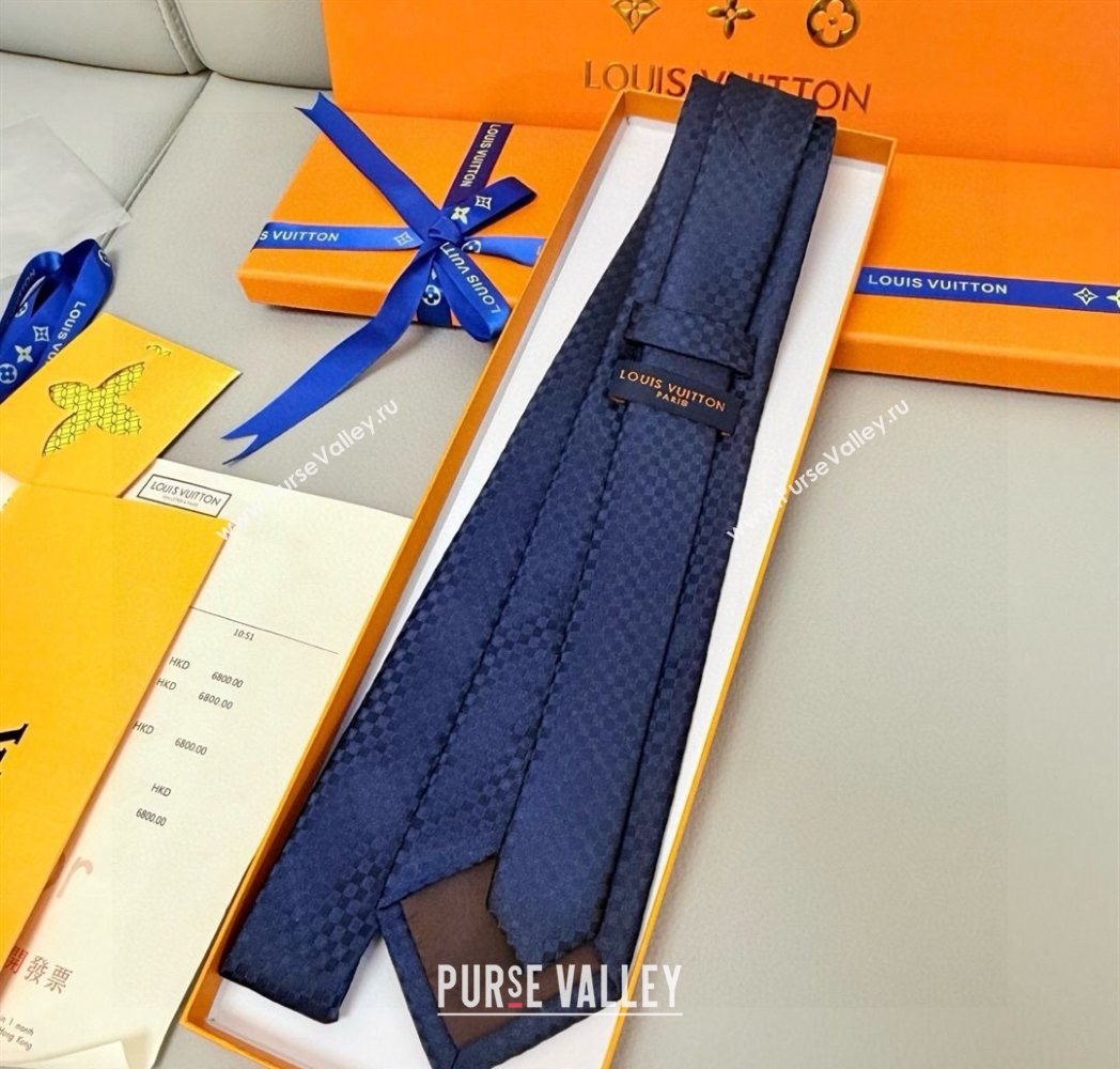 Louis Vuitton Damier Classique Silk Tie Navy Blue 2025 PR091040 (XMN-250910127)