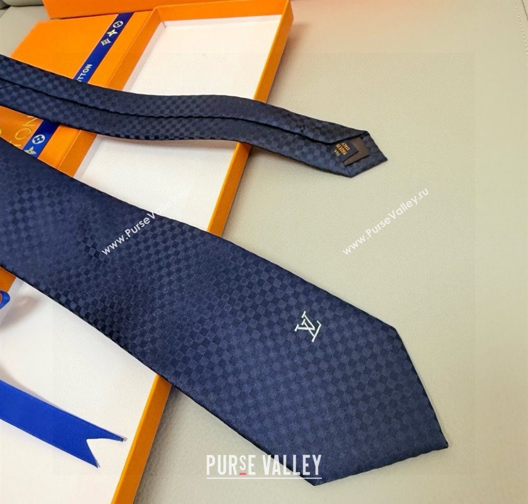 Louis Vuitton Damier Classique Silk Tie Navy Blue 2025 PR091040 (XMN-250910127)