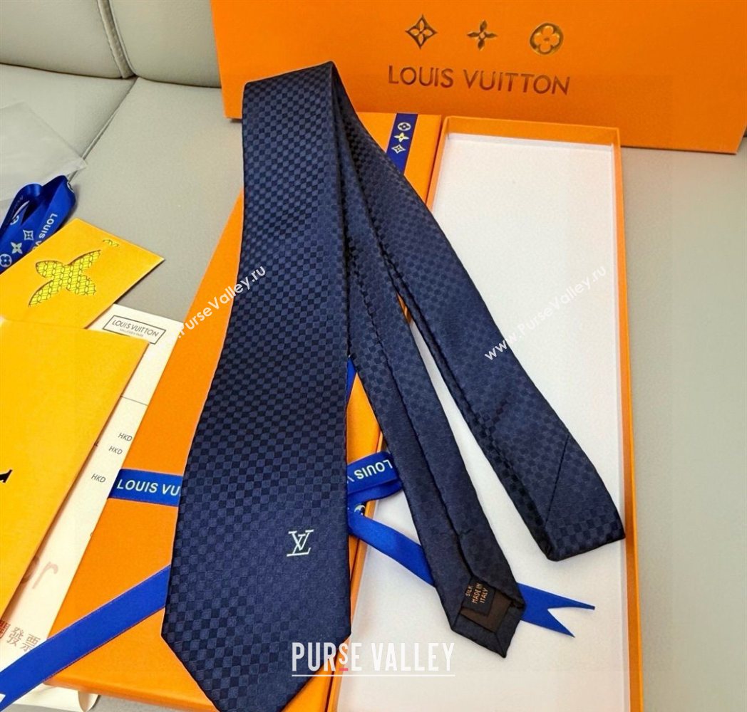 Louis Vuitton Damier Classique Silk Tie Navy Blue 2025 PR091040 (XMN-250910127)