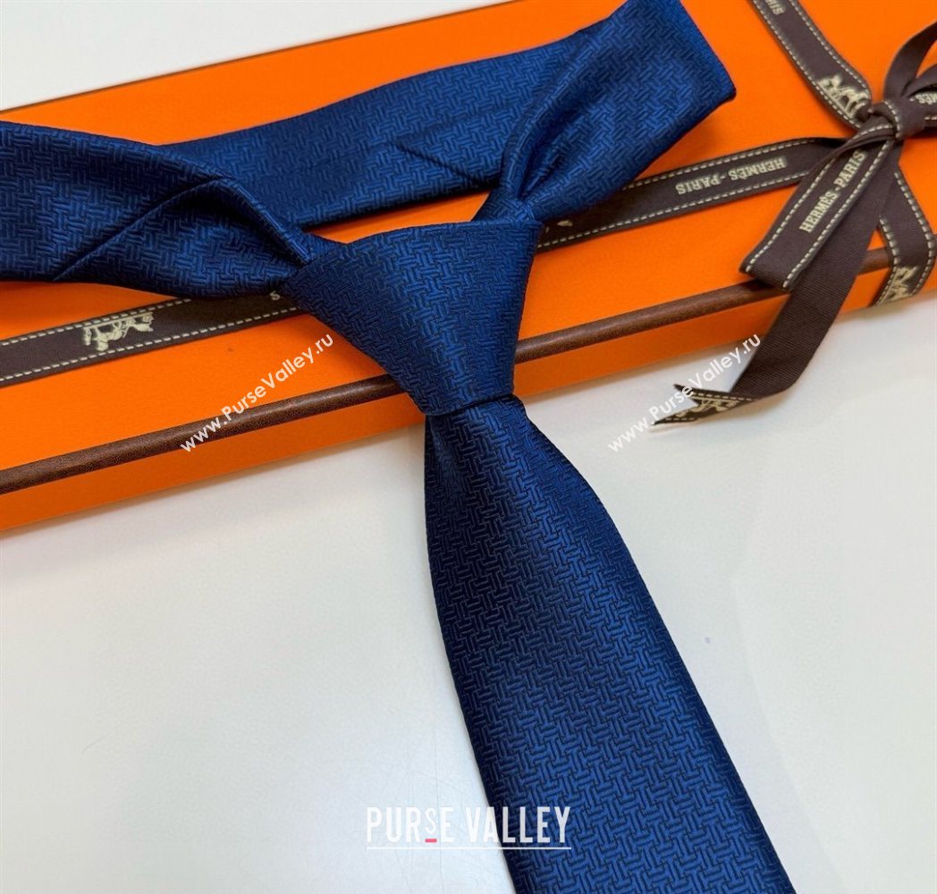 Hermes Unie Fer a Cheval Silk Tie Navy Blue 2025 HS091033 (XMN-250910102)