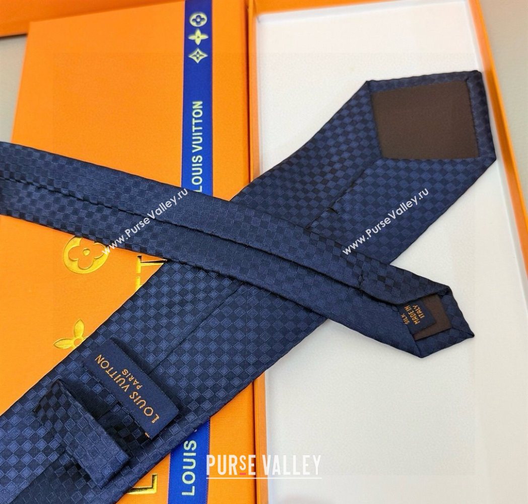 Louis Vuitton Damier Classique Silk Tie Navy Blue 2025 PR091040 (XMN-250910127)