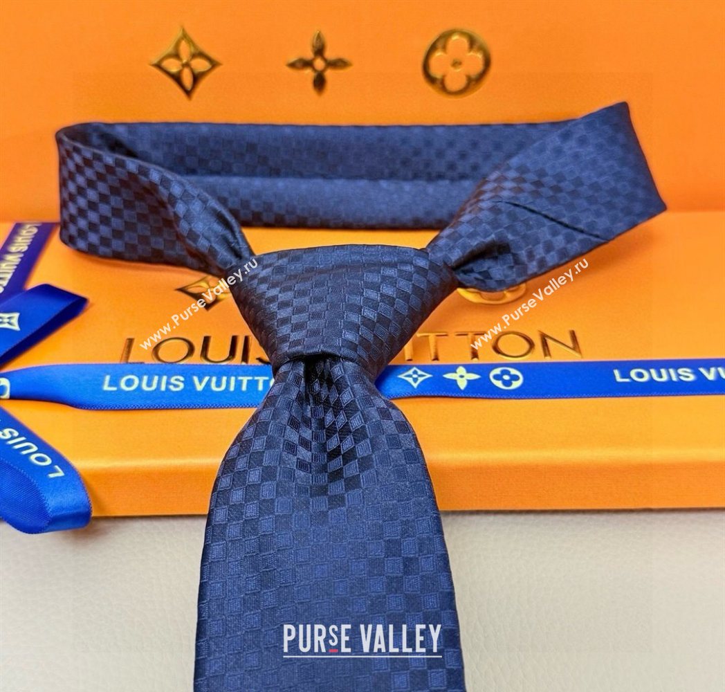 Louis Vuitton Damier Classique Silk Tie Navy Blue 2025 PR091040 (XMN-250910127)