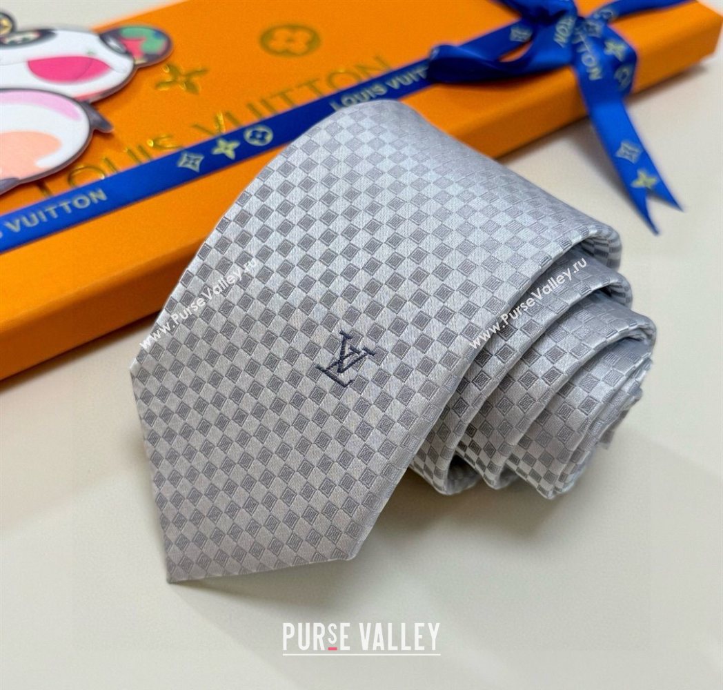 Louis Vuitton Damier Classique Silk Tie Silver 2025 PR091040 (XMN-250910128)