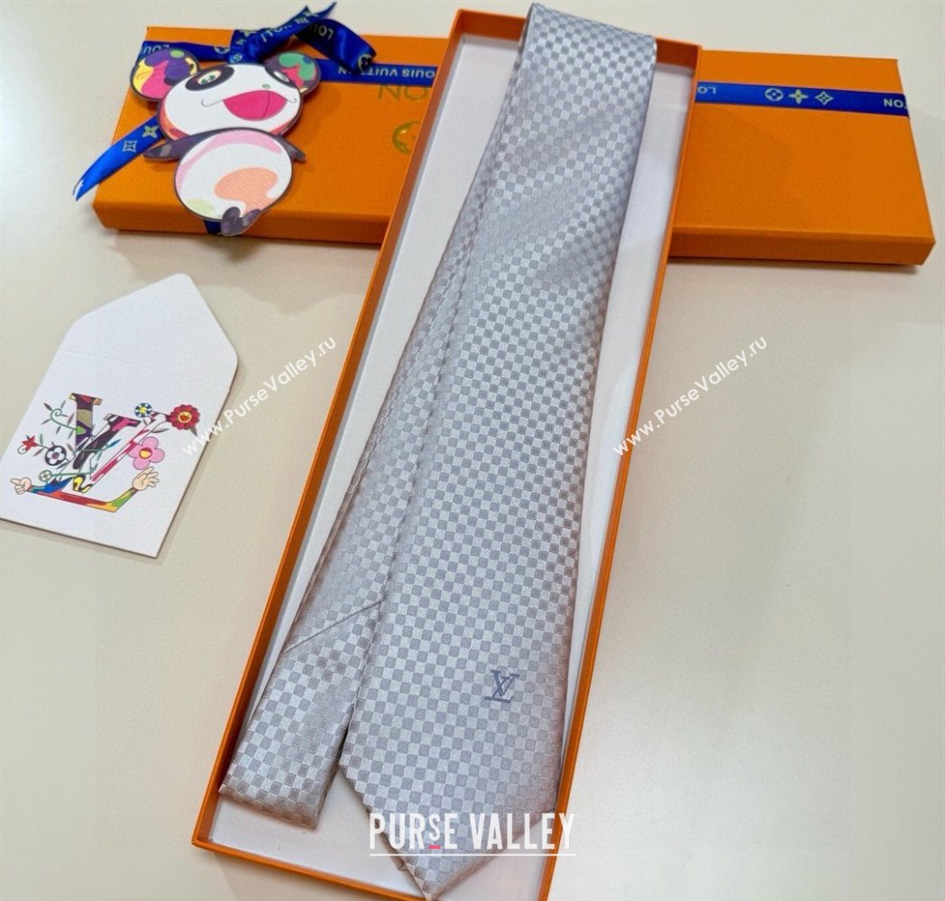 Louis Vuitton Damier Classique Silk Tie Silver 2025 PR091040 (XMN-250910128)