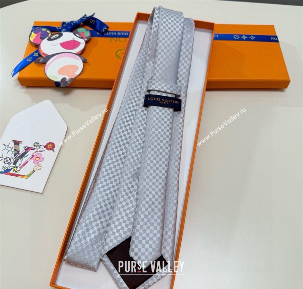 Louis Vuitton Damier Classique Silk Tie Silver 2025 PR091040 (XMN-250910128)