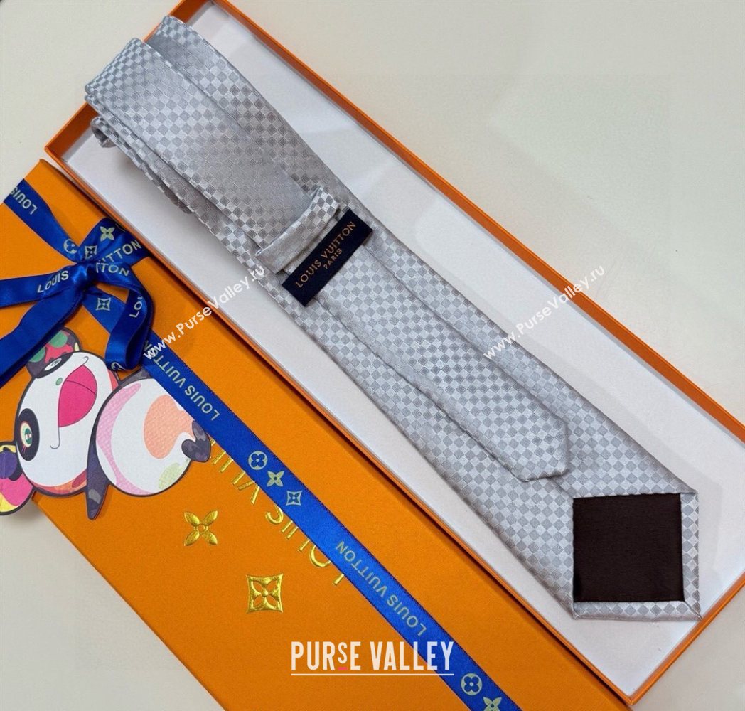 Louis Vuitton Damier Classique Silk Tie Silver 2025 PR091040 (XMN-250910128)