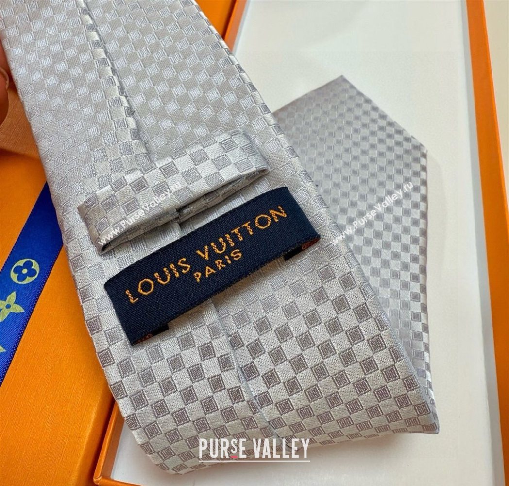 Louis Vuitton Damier Classique Silk Tie Silver 2025 PR091040 (XMN-250910128)