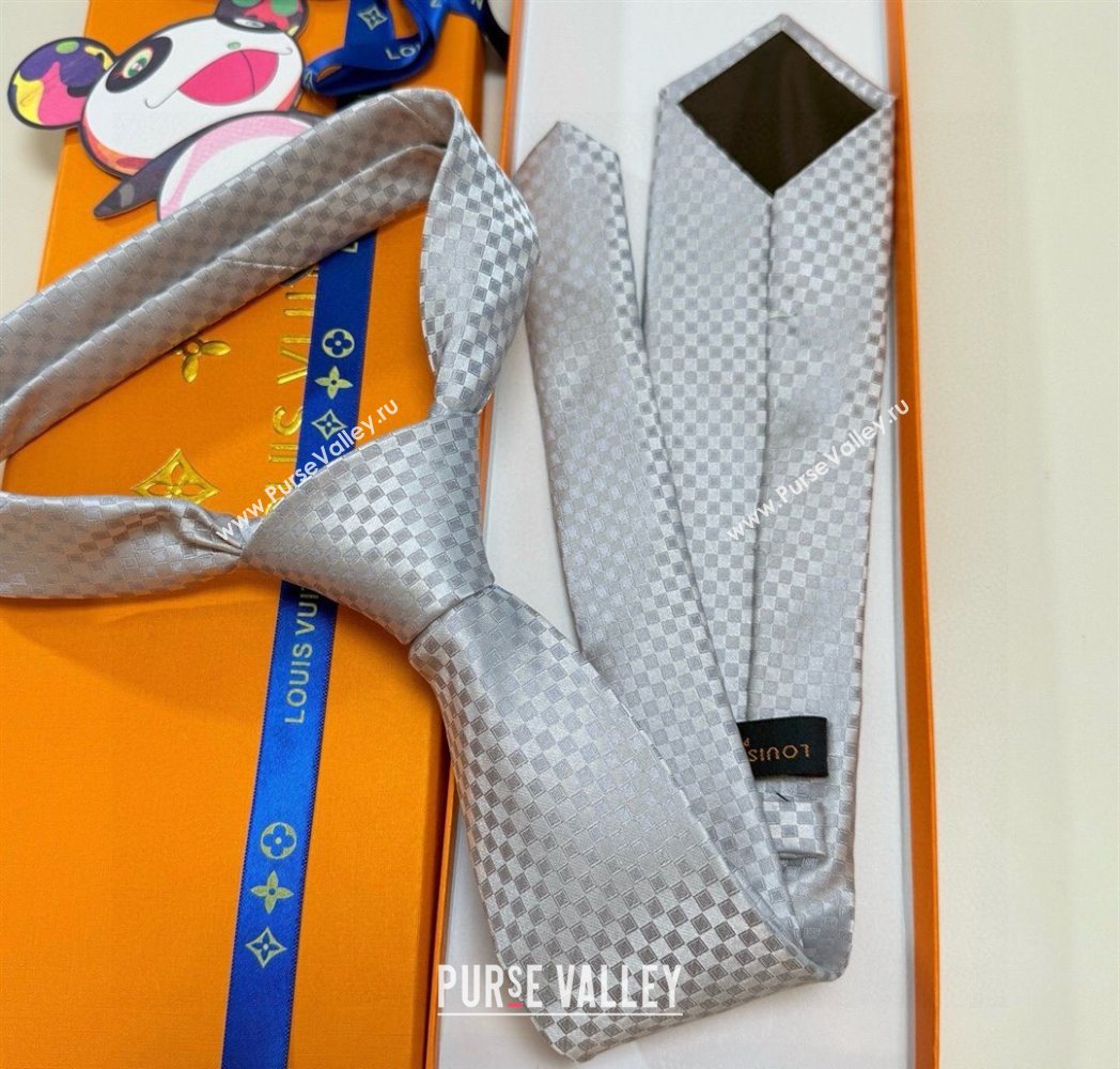 Louis Vuitton Damier Classique Silk Tie Silver 2025 PR091040 (XMN-250910128)