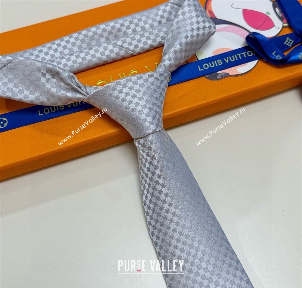 Louis Vuitton Damier Classique Silk Tie Silver 2025 PR091040 (XMN-250910128)