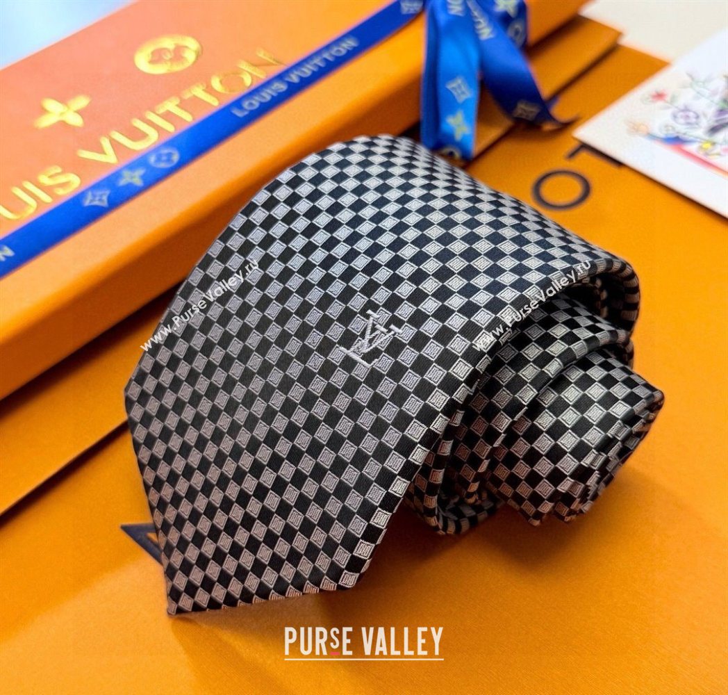 Louis Vuitton Damier Classique Silk Tie Black/White 2025 PR091040 (XMN-250910129)