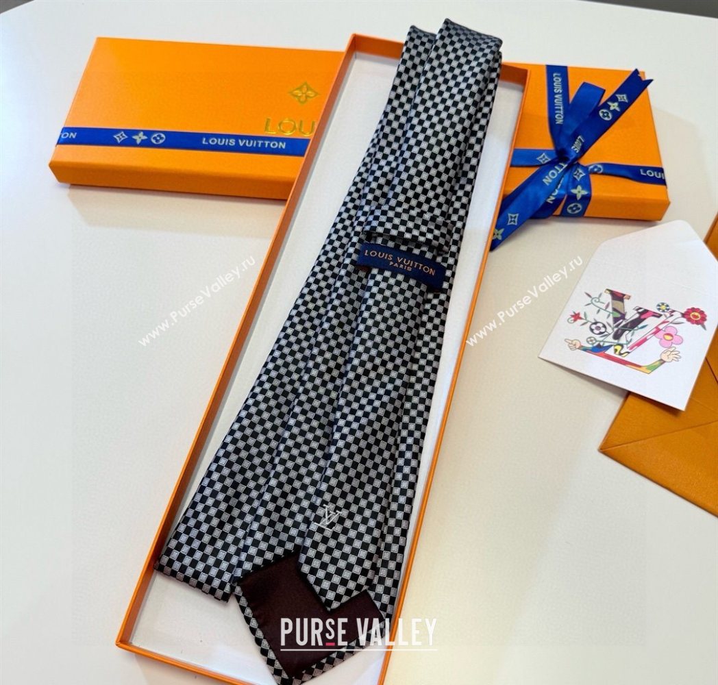Louis Vuitton Damier Classique Silk Tie Black/White 2025 PR091040 (XMN-250910129)