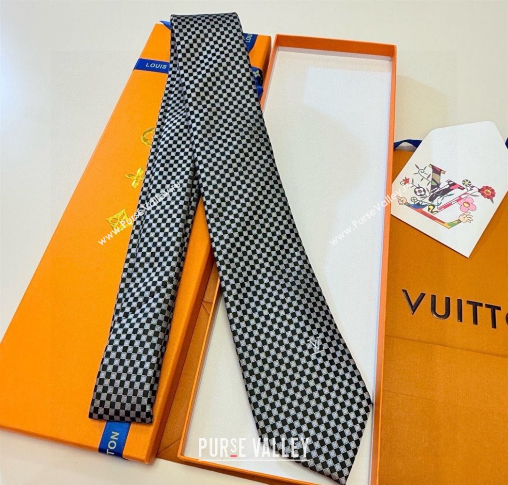 Louis Vuitton Damier Classique Silk Tie Black/White 2025 PR091040 (XMN-250910129)
