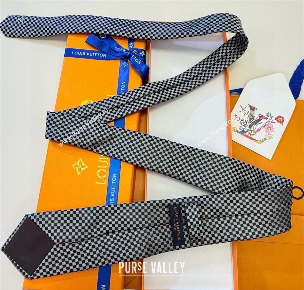 Louis Vuitton Damier Classique Silk Tie Black/White 2025 PR091040 (XMN-250910129)