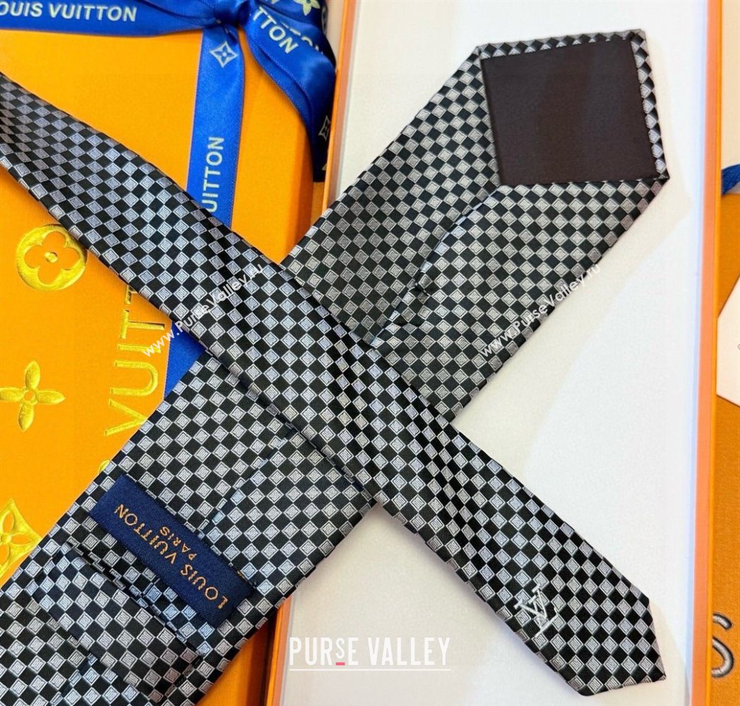 Louis Vuitton Damier Classique Silk Tie Black/White 2025 PR091040 (XMN-250910129)