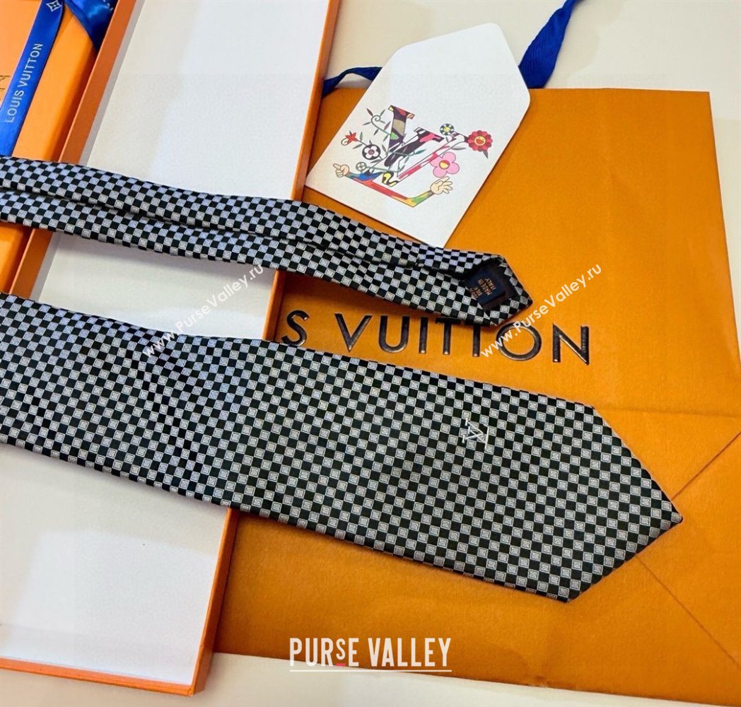 Louis Vuitton Damier Classique Silk Tie Black/White 2025 PR091040 (XMN-250910129)