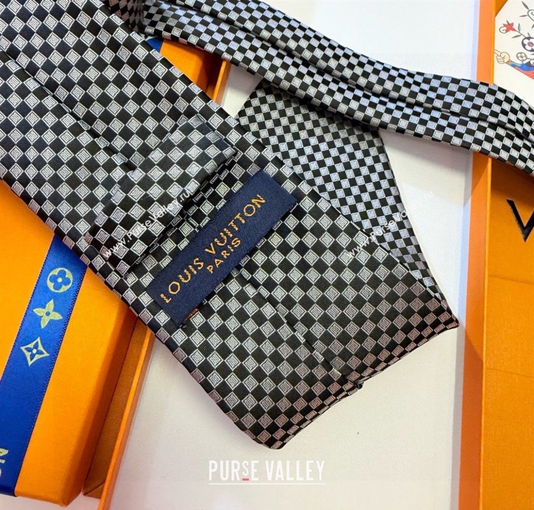 Louis Vuitton Damier Classique Silk Tie Black/White 2025 PR091040 (XMN-250910129)
