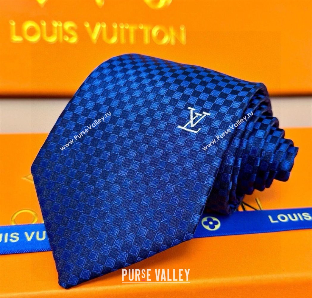 Louis Vuitton Damier Classique Silk Tie Blue2 2025 PR091040 (XMN-250910130)