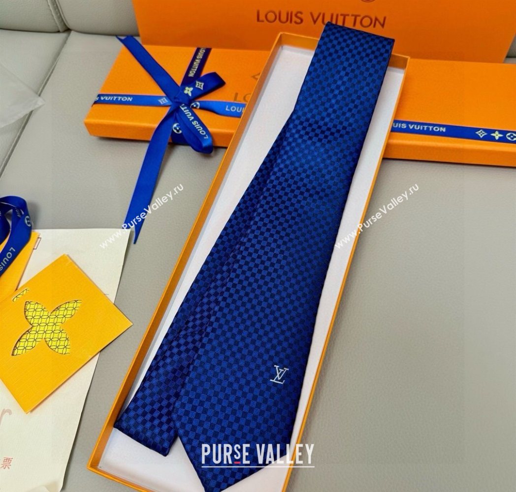 Louis Vuitton Damier Classique Silk Tie Blue2 2025 PR091040 (XMN-250910130)
