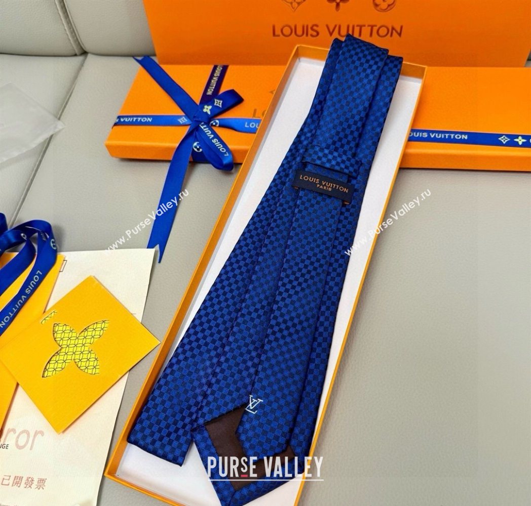 Louis Vuitton Damier Classique Silk Tie Blue2 2025 PR091040 (XMN-250910130)