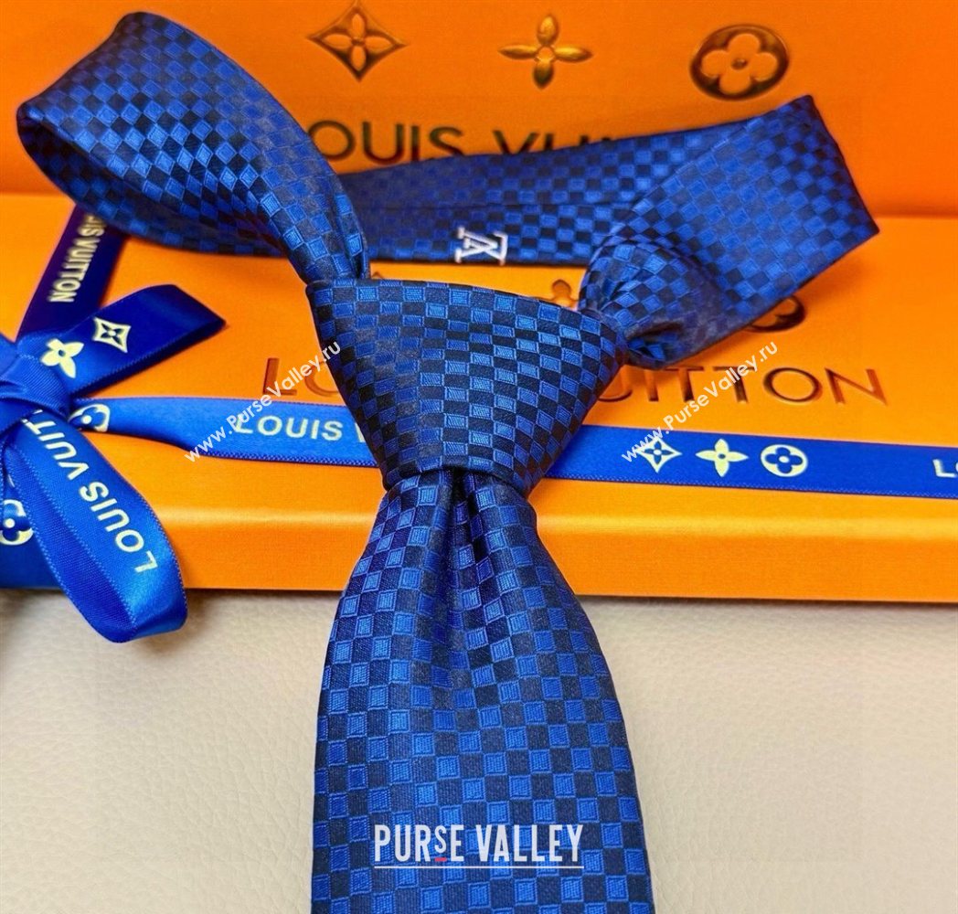 Louis Vuitton Damier Classique Silk Tie Blue2 2025 PR091040 (XMN-250910130)