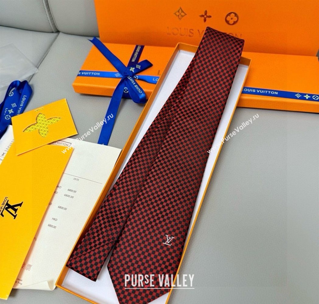 Louis Vuitton Damier Classique Silk Tie Red 2025 PR091040 (XMN-250910131)