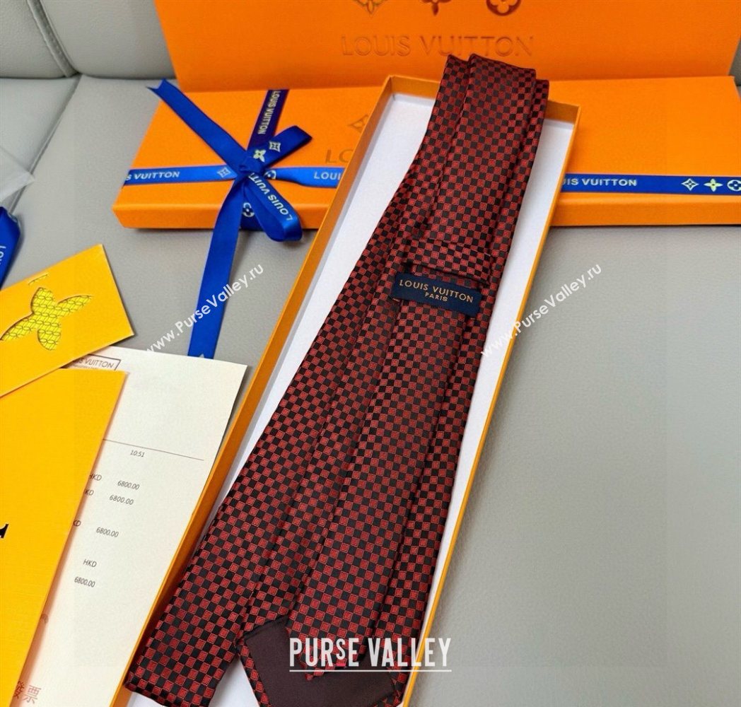 Louis Vuitton Damier Classique Silk Tie Red 2025 PR091040 (XMN-250910131)