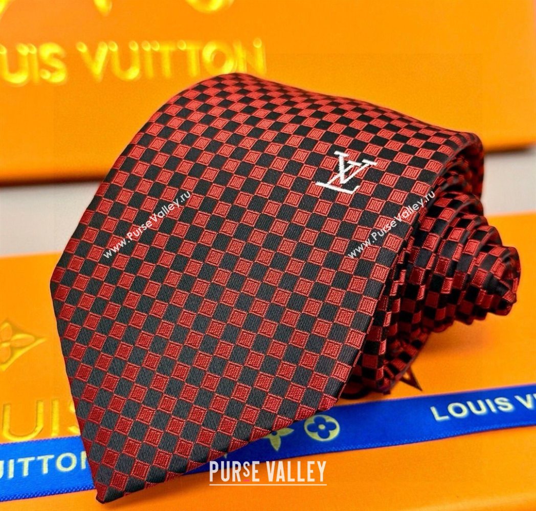 Louis Vuitton Damier Classique Silk Tie Red 2025 PR091040 (XMN-250910131)