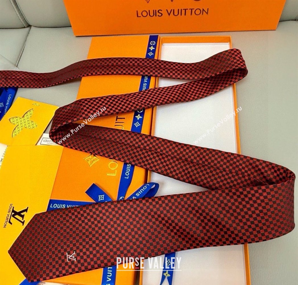Louis Vuitton Damier Classique Silk Tie Red 2025 PR091040 (XMN-250910131)