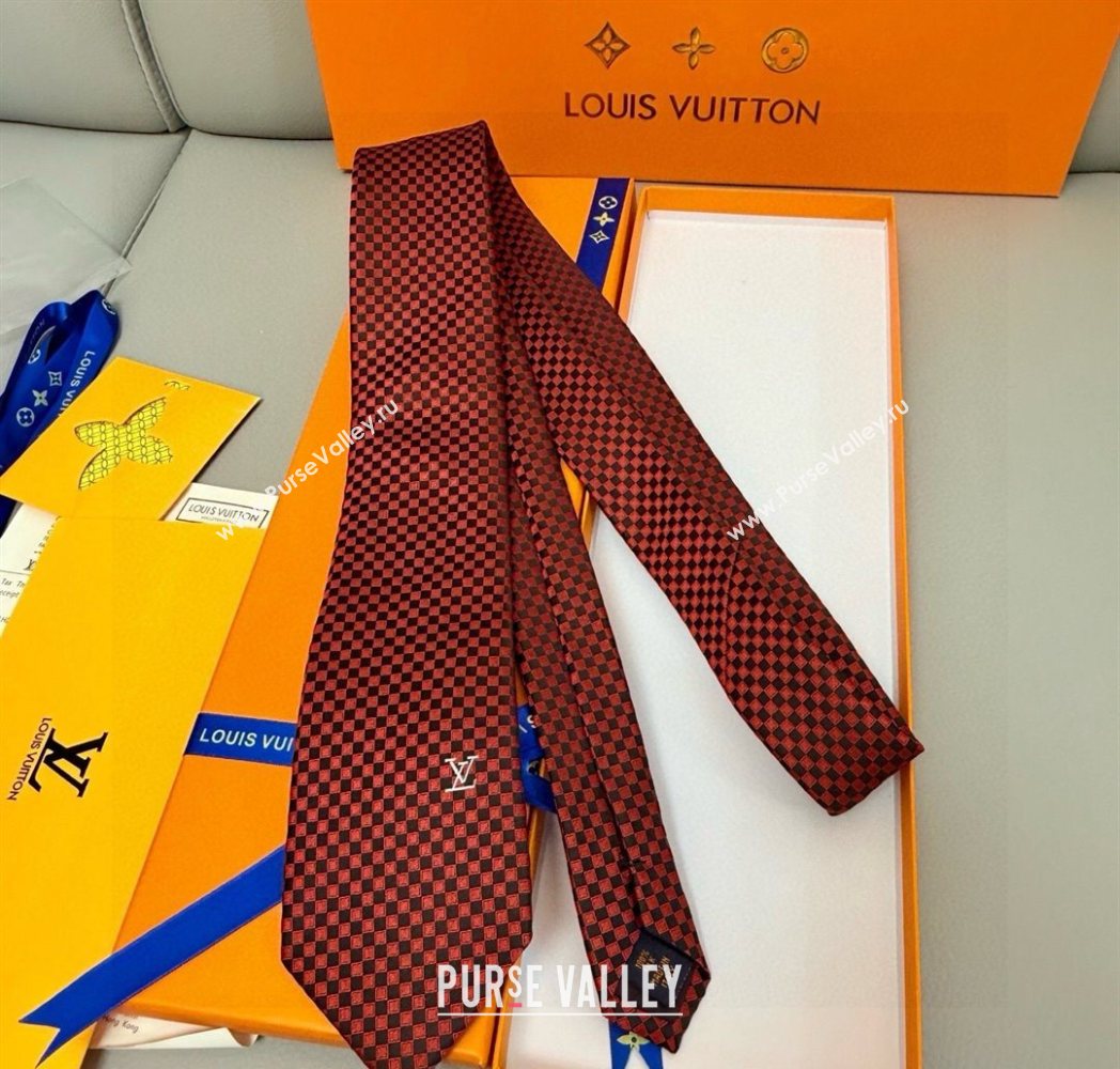 Louis Vuitton Damier Classique Silk Tie Red 2025 PR091040 (XMN-250910131)