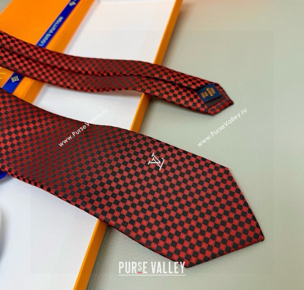 Louis Vuitton Damier Classique Silk Tie Red 2025 PR091040 (XMN-250910131)
