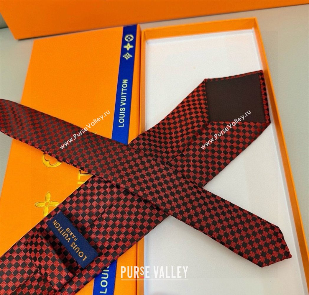 Louis Vuitton Damier Classique Silk Tie Red 2025 PR091040 (XMN-250910131)
