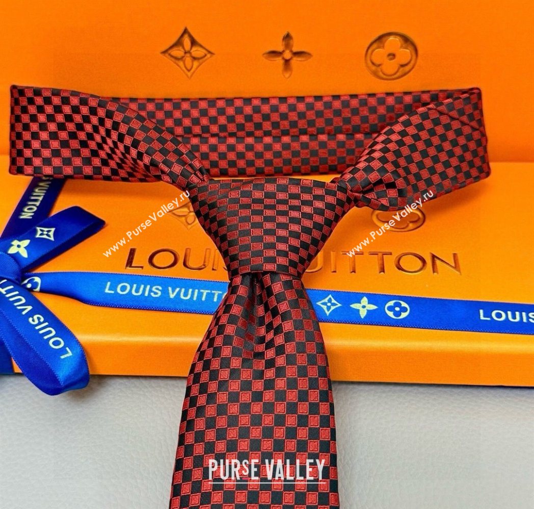 Louis Vuitton Damier Classique Silk Tie Red 2025 PR091040 (XMN-250910131)