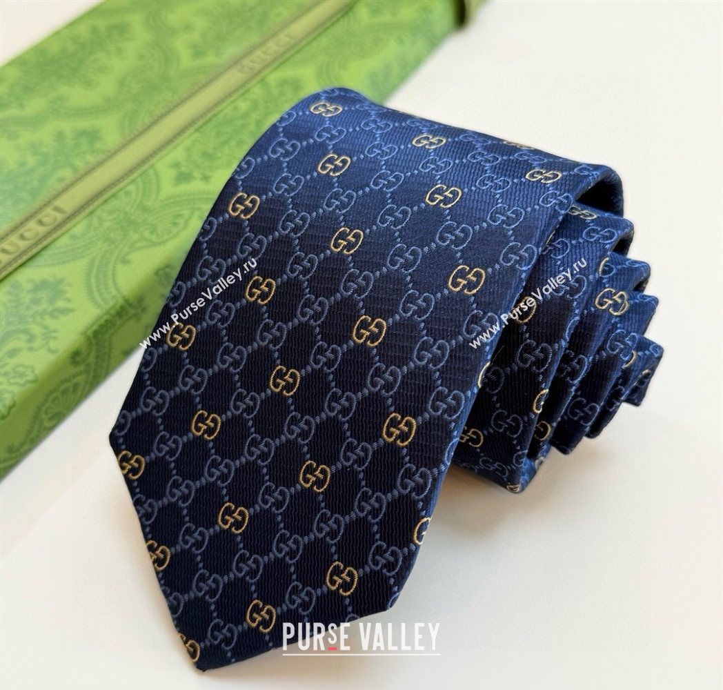 Gucci GG Silk Tie Blue 2025 GG091035 (XMN-250910111)