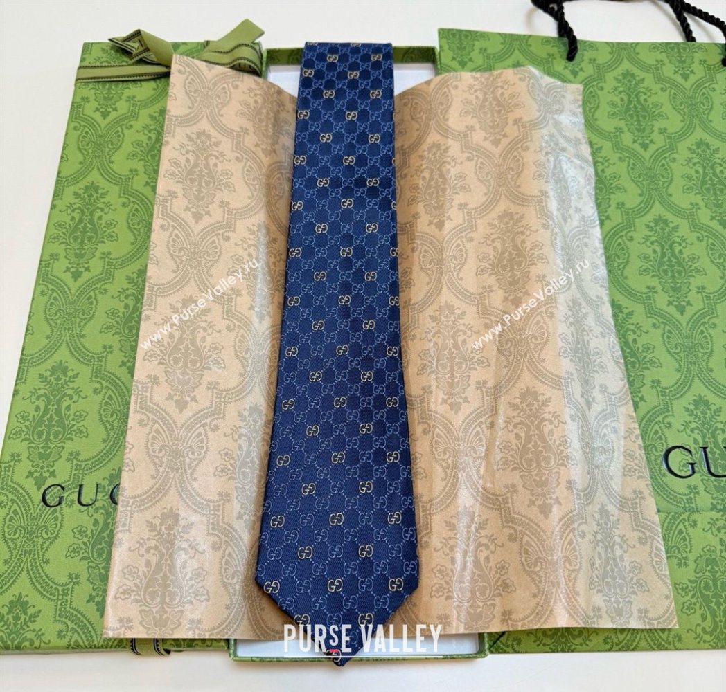 Gucci GG Silk Tie Blue 2025 GG091035 (XMN-250910111)