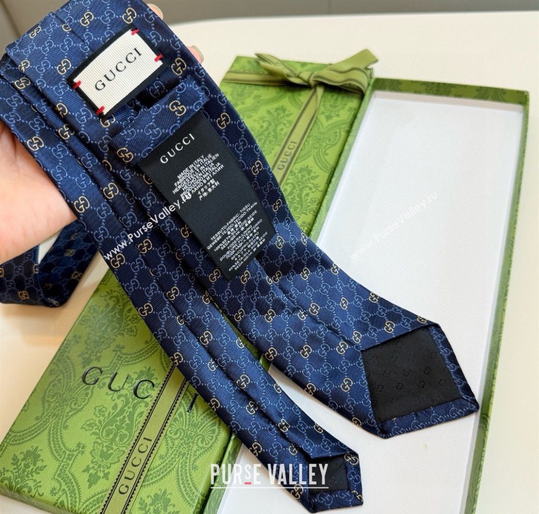Gucci GG Silk Tie Blue 2025 GG091035 (XMN-250910111)