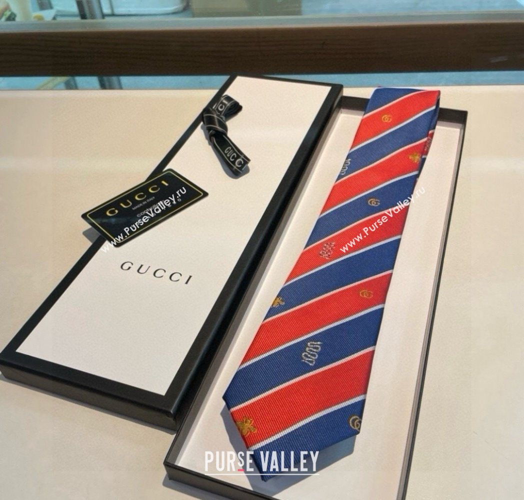 Gucci Striped Silk Tie Red/Blue 2025 GG091036 (XMN-250910113)