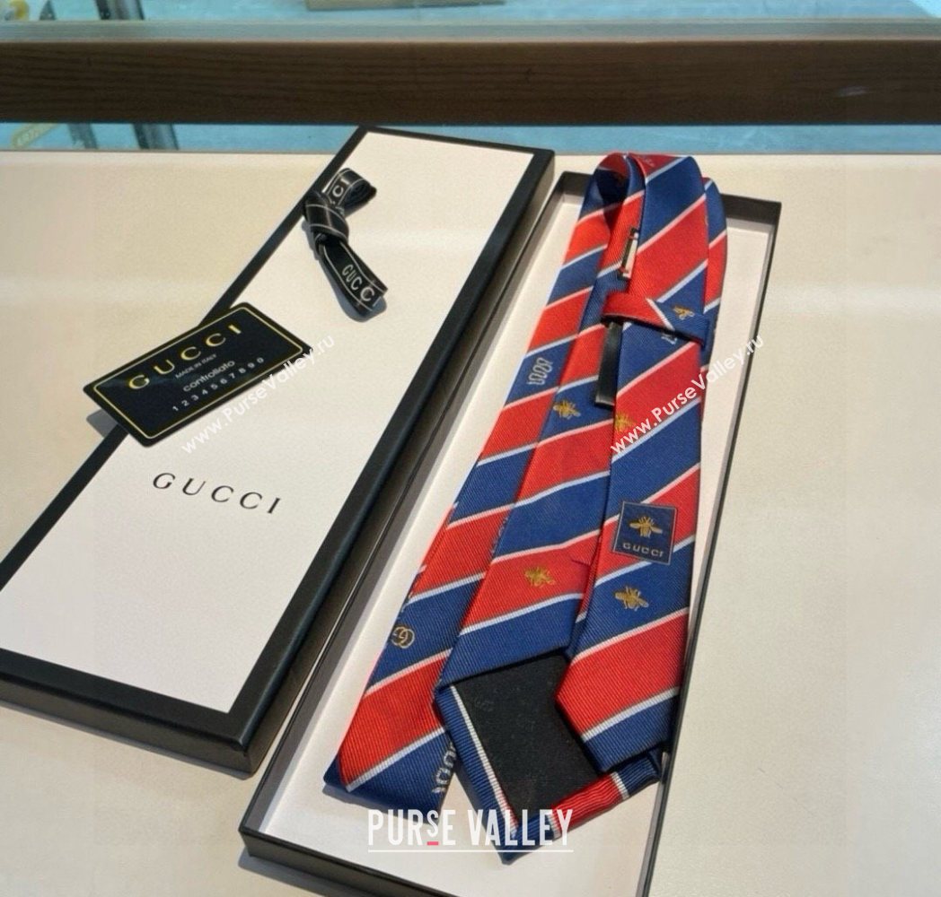 Gucci Striped Silk Tie Red/Blue 2025 GG091036 (XMN-250910113)